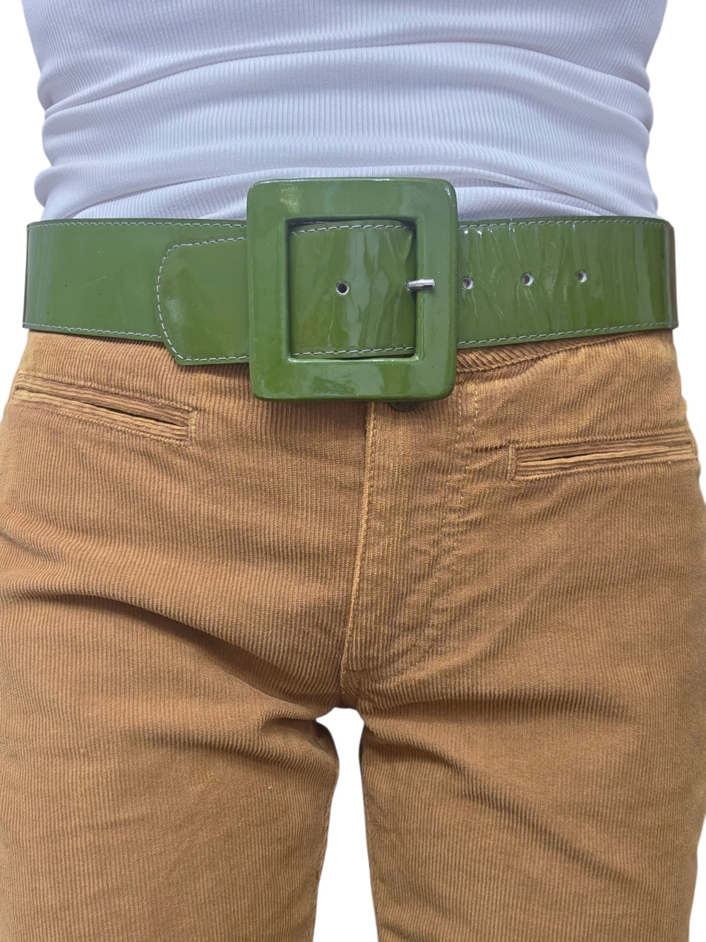 Leatherock Green Patent Leather Wide Belt Size 30 Square Buckle USA